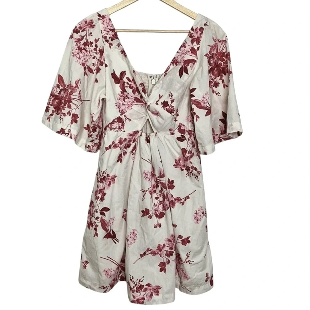 🔆 Abercrombie & Fitch Pink Floral Cutout Poplin Mini Dress - Small - Picture 2 of 7